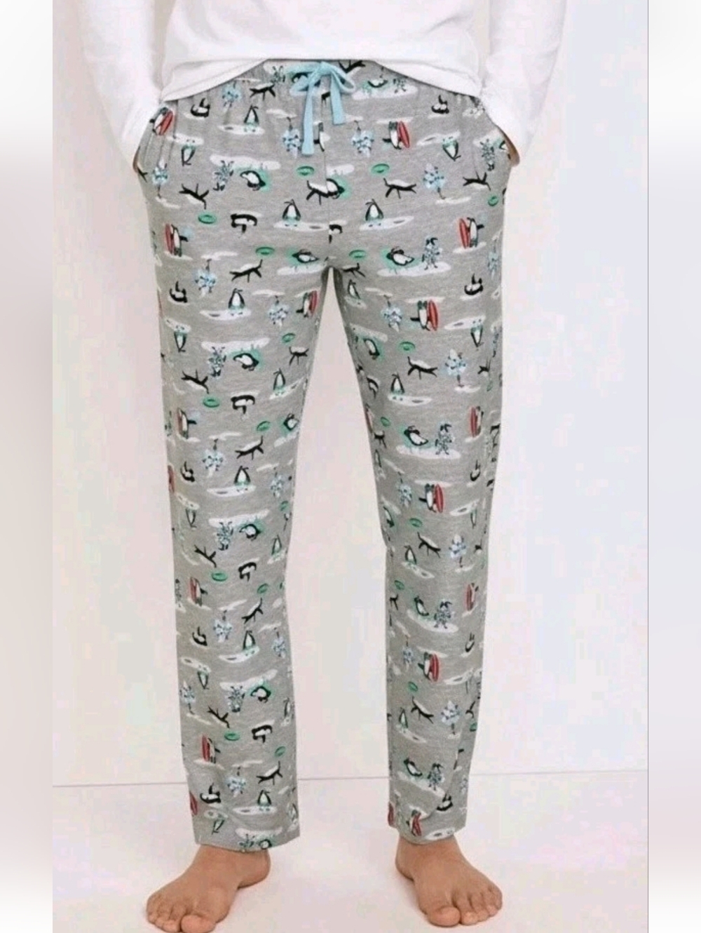 New Jockey Men XL Ultra Soft Lounge Pajama Pants Gray Penguins Holiday Christmas